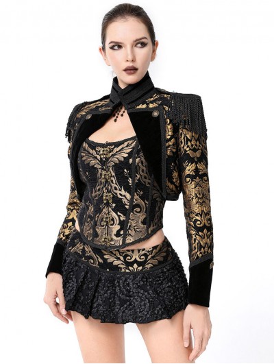 Pentagramme Gold Gothic Jacquard Open Front Bolero Jacket for Women