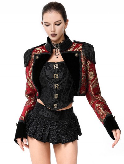 Pentagramme Red Gothic Jacquard Open Front Bolero Jacket for Women