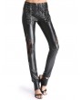 Pentagramme Black Gothic Vinyl Ribbed Pants for Women