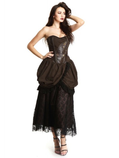 Pentagramme Brown Gothic Steampunk Strapless Long Party Dress