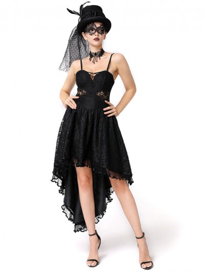 Pentagramme Black Gothic Sexy Embroidered Lace High-Low Party Dress