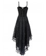 Pentagramme Black Gothic Sexy Embroidered Lace High-Low Party Dress
