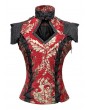 Pentagramme Red Vintage Gothic Baroque Jacquard Pattern Waistcoat for Women