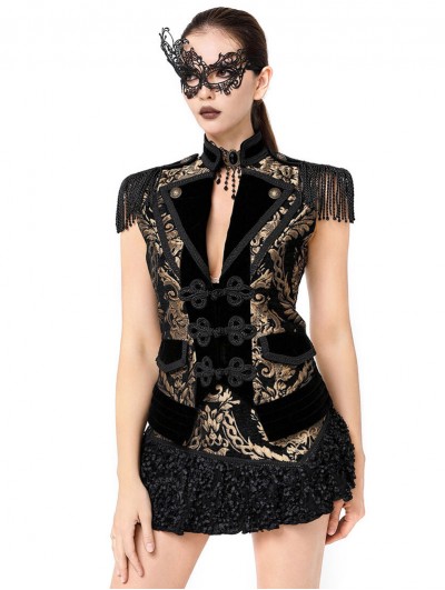 Pentagramme Gold Gothic Baroque Style Brocade Tailed Waistcoat for Women