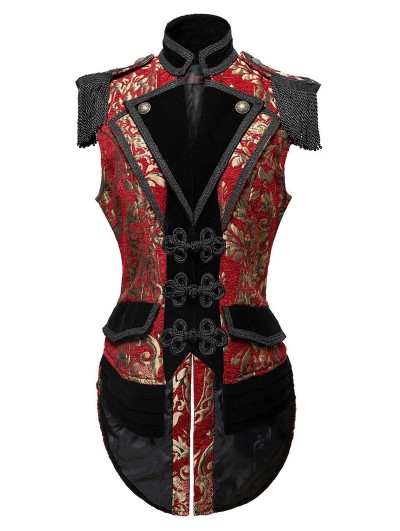 Pentagramme Red Gothic Baroque Style Brocade Tailed Waistcoat for