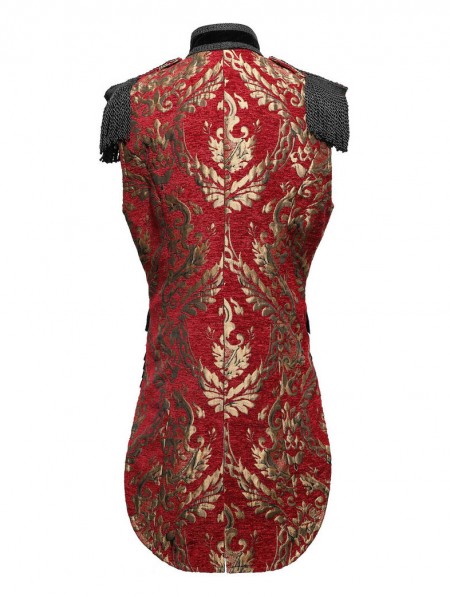 Pentagramme Red Gothic Baroque Style Brocade Tailed Waistcoat for Women ...