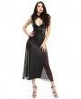 Pentagramme Black Gothic Sexy Leather Lace Split Sleeveless Long Dress