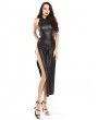 Pentagramme Black Glamorous Sexy Gothic Open Back High Slit Fitted Long Dress