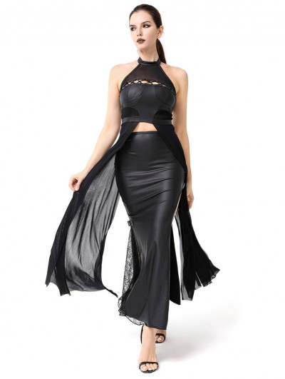 Pentagramme Black Gothic Cleopatra Sexy Halter Cutout Slit Long Dress