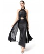 Pentagramme Black Gothic Cleopatra Sexy Halter Cutout Slit Long Dress