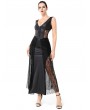 Pentagramme Black Gothic Sexy Punk Leather Lace Sleeveless Long Dress