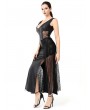 Pentagramme Black Gothic Sexy Punk Leather Lace Sleeveless Long Dress