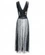 Pentagramme Black Gothic Sexy Punk Leather Lace Sleeveless Long Dress
