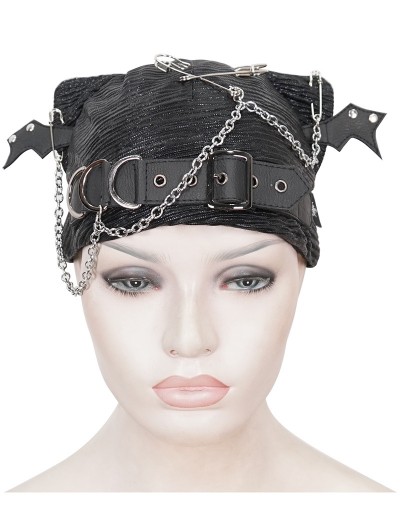 Devil Fashion Black Gothic Punk Drop Chain Buckle Belt Bat Wing Hat