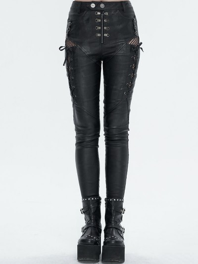 Devil Fashion Black Gothic Casual Punk Lace Up Slim Fit Pants for Women