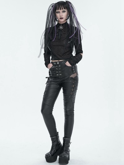 Devil Fashion Black Gothic Punk Rock Asymmetric Long Slim Pants