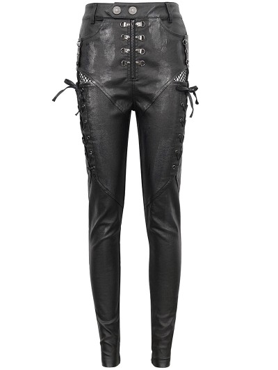 Devil Fashion Black Gothic Casual Punk Lace Up Slim Fit Pants for