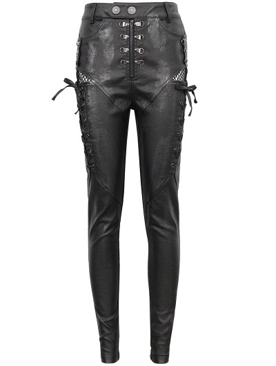 Devil Fashion Black Gothic Casual Punk Lace Up Slim Fit Pants for Women 