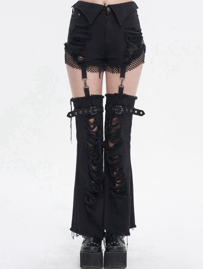 Devil Fashion Black Gothic Punk Stylish Detachable Two-Wear Flared Pants for Women