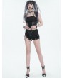 Devil Fashion Black Gothic Punk Ripped Layered Chain Hot Shorts for Women