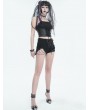 Devil Fashion Black Gothic Punk Ripped Layered Chain Hot Shorts for Women