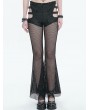 Devil Fashion Black Gothic Sexy Cutout Mesh Long Flared Pants for Women