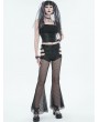 Devil Fashion Black Gothic Sexy Cutout Mesh Long Flared Pants for Women