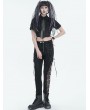 Devil Fashion Black Gothic Punk Lace Up Hole Casual Long Pants for Women