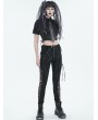 Devil Fashion Black Gothic Punk Lace Up Hole Casual Long Pants for Women