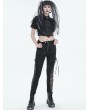 Devil Fashion Black Gothic Punk Lace Up Hole Casual Long Pants for Women