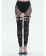 Devil Fashion Black Gothic Punk Sexy Hole Net Slim Leggings for Women