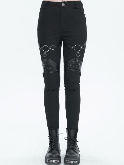 Devil Fashion Black Gothic Punk Long Slim Fit Casual Pants for Women