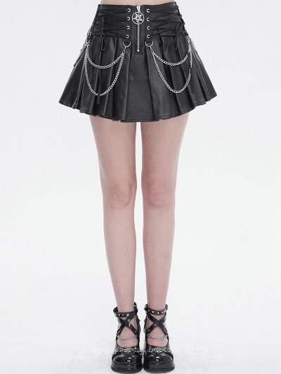 Devil Fashion Black Gothic Punk Street Layered Chain Short Pleated Skirt