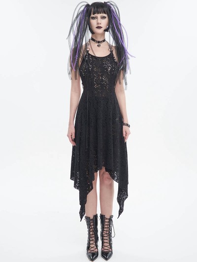 Devil Fashion Black Sexy Gothic Punk Irregular Chain Halter Strap Dress