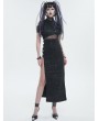 Devil Fashion Black Gothic Punk Sexy High Neck Slit Long Slim Dress