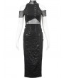 Devil Fashion Black Gothic Punk Sexy High Neck Slit Long Slim Dress