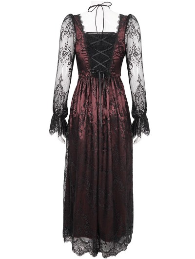 open lace back dress Black 1940s Rose Lantern Sleeve Lace-Up Dress main image 1