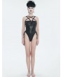 Devil Fashion Black Gothic Pattern Pentagram Straps One-Piece Swimsuit