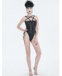 Devil Fashion Black Gothic Pattern Pentagram Straps One-Piece Swimsuit