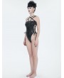 Devil Fashion Black Gothic Pattern Pentagram Straps One-Piece Swimsuit