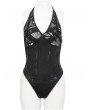 Devil Fashion Black Gothic Punk Skull Mesh Halter One-Piece Swimsuit