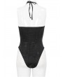 Devil Fashion Black Gothic Punk Skull Mesh Halter One-Piece Swimsuit