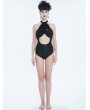 Devil Fashion Black Gothic Vintage Jabot Cutout One-Piece Swimsuit