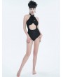 Devil Fashion Black Gothic Vintage Jabot Cutout One-Piece Swimsuit