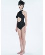 Devil Fashion Black Gothic Vintage Jabot Cutout One-Piece Swimsuit