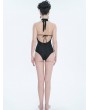 Devil Fashion Black Gothic Vintage Jabot Cutout One-Piece Swimsuit