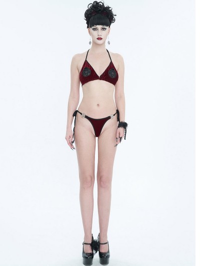 Devil Fashion Red Gothic Pentagram Velvet Halter Two-Piece Bikini Set