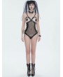 Devil Fashion Black Gothic Punk Chain Mesh Leather Sexy Lingerie Bodysuit