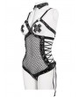 Devil Fashion Black Gothic Punk Chain Mesh Leather Sexy Lingerie Bodysuit