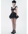 Devil Fashion Black Gothic Sweet Frilly Hollow Out Short Sexy Lingerie Dress